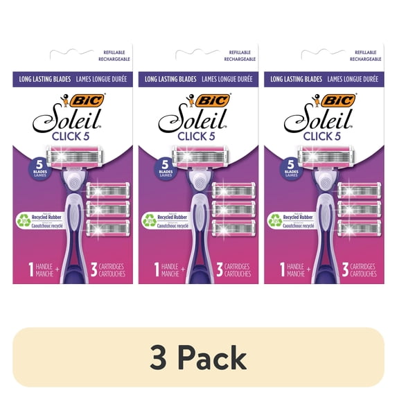 (1 pack) BIC Soleil Click 5 Women's Disposable Razor with Handle, 3 Count