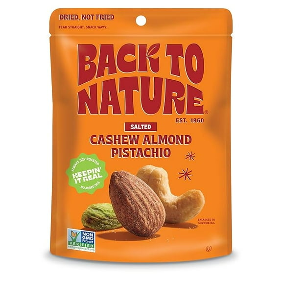 (1 pack) Back to Nature Premium Nut Mix - Cashew, Almond & Pistachio Blend, Dry Roasted with Sea Salt, Non-GMO High Protein Snacks, 9 Ounce
