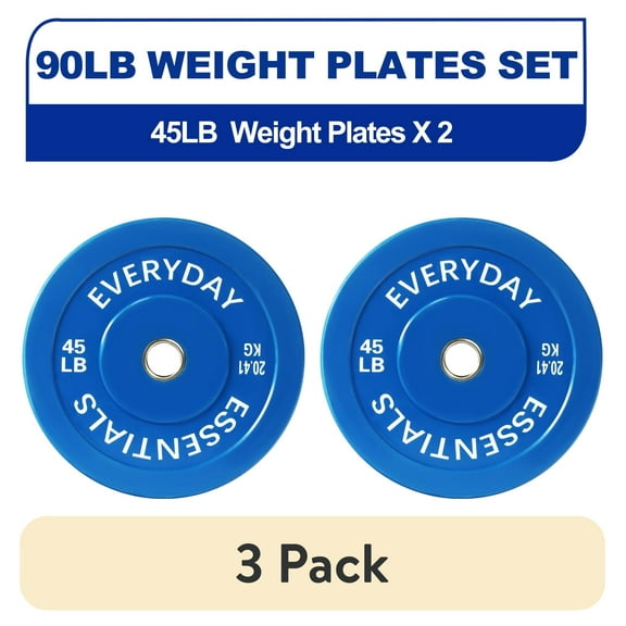 (3 pack) BalanceFrom Olympic Bumper Plate Weight Plate, 45 lbs Pair Color