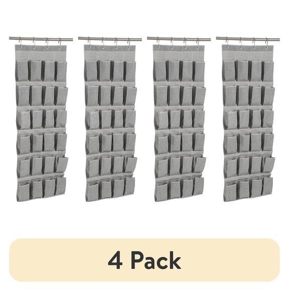 (1 pack) Better Homes & Gardens 24-Pocket Over-the-Door Shoe Organizer for Shoes and Accessories, Gray