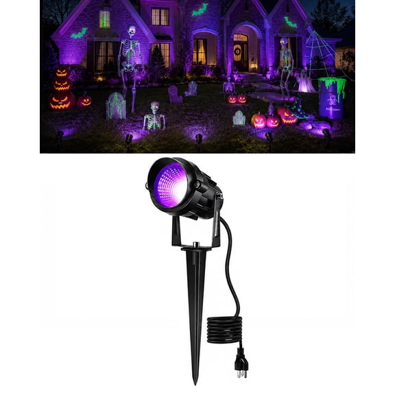 1 pack Black Light Spotlight for Halloween UV Led Fluorescent Decor for Skeleton Pumpkin, Waterproof Landscape Lights for Yard Party Patio Tree Lawn