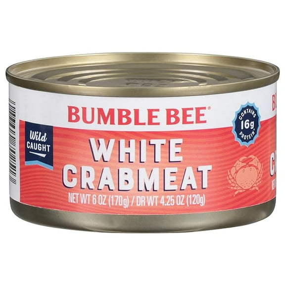 (1 pack) Bumble Bee White Flake Crab Meat in Water, 6 oz Can - 16g Protein & 1g Carb Per Serving - Wild Caught, Flaky, Drain Before Use, 6 Ounce (Pack of 1)