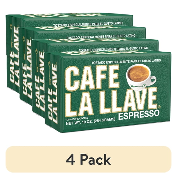 (4 pack) Cafe La Llave Dark Roast Ground Espresso Coffee, 10 oz Brick, Cuban-Style Blend