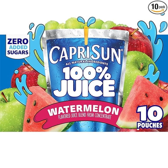 (1 pack) Capri Sun Watermelon Flavored 100% Juice Blend from Concentrate with added ingredients and other natural flavor 10 ct Box, 6 fl oz Pouches