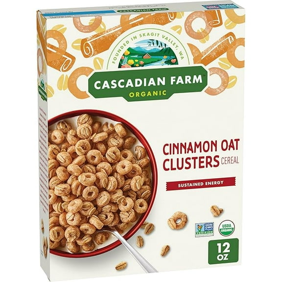 (1 pack) Cascadian Farm Organic Cinnamon Oat Clusters Breakfast Cereal, Made With Whole Grain, Non-GMO, 15 oz