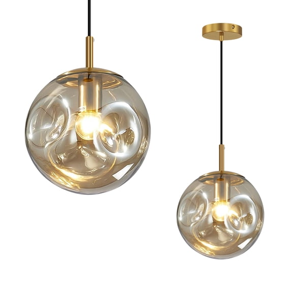 1-pack Daoseolo Circular concave Creative Glass Ball Pendant lamp, Retro 9.44-inch semi-Transparent Glass Ball lampshade Amber glass ball