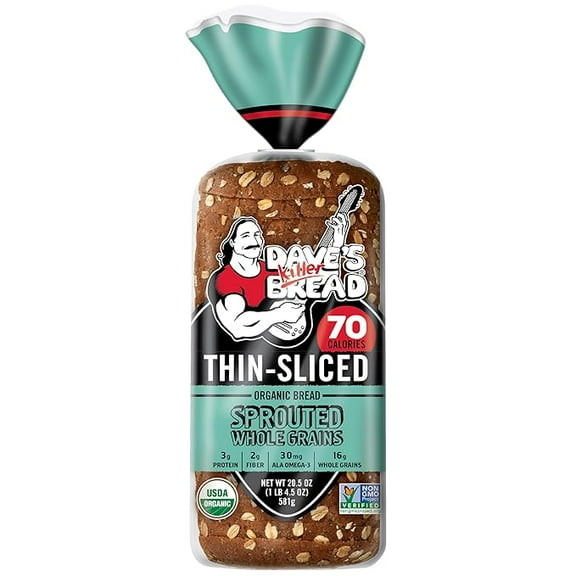(1 pack) Dave's Killer Bread Sprouted Whole Grains Thin-Sliced, Whole Grain Organic Bread, 20.5 oz Loaf