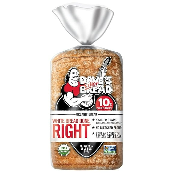 (1 pack) Dave's Killer Bread White Bread Done Right, Artisan-Style Organic White Bread, 24 oz Loaf