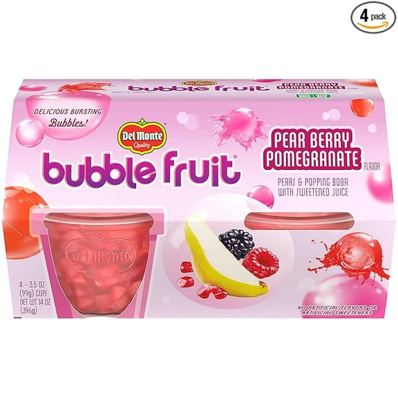 (1 pack) Del Monte Bubble Fruit, Pear Berry Pomegranate, 3.5 Oz, 4 Ct