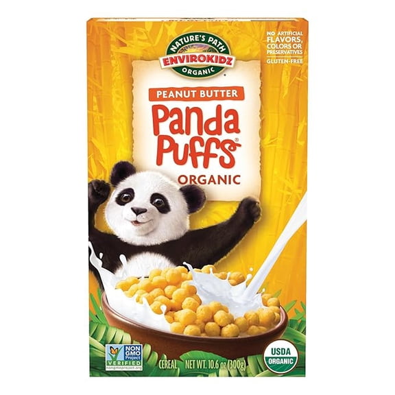 (1 pack) EnviroKidz Organic Panda Puffs Cereal, 10.6 oz (Pack of 1), Peanut Butter, Gluten Free, Non-GMO, by Nature's Path