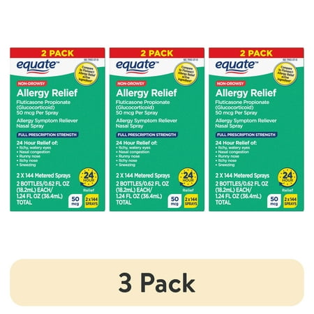 (3 pack) Equate Fluticasone Propionate Nasal Allergy Relief Spray, 50 mcg, Non-Drowsy