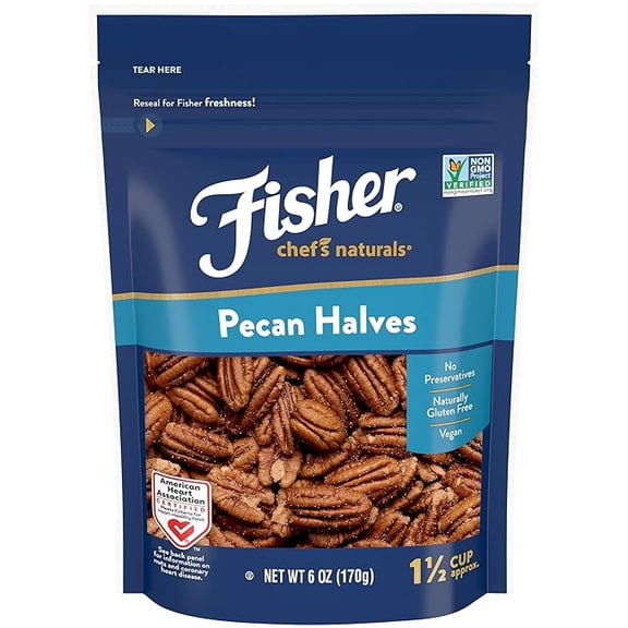 (1 pack) Fisher Chef's Naturals Pecan Halves, 6 oz, Naturally Gluten Free, No Preservatives, Non-GMO