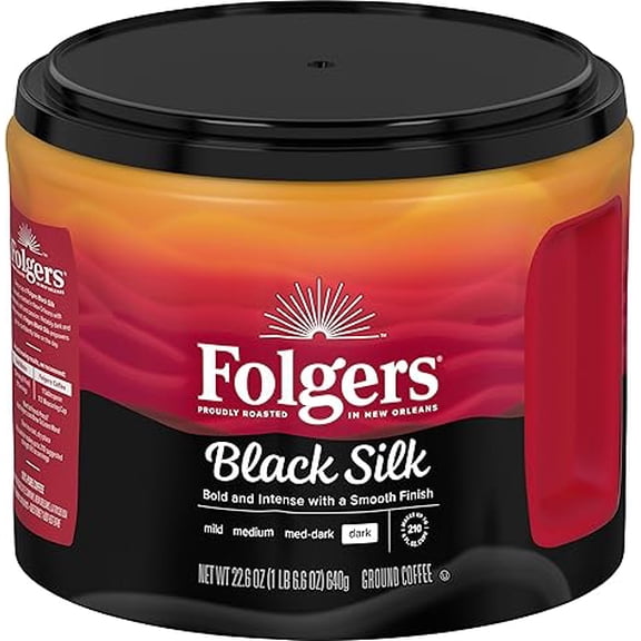 (1 pack) Folgers Black Silk Dark Roast Ground Coffee, 22.6 Ounce Canister