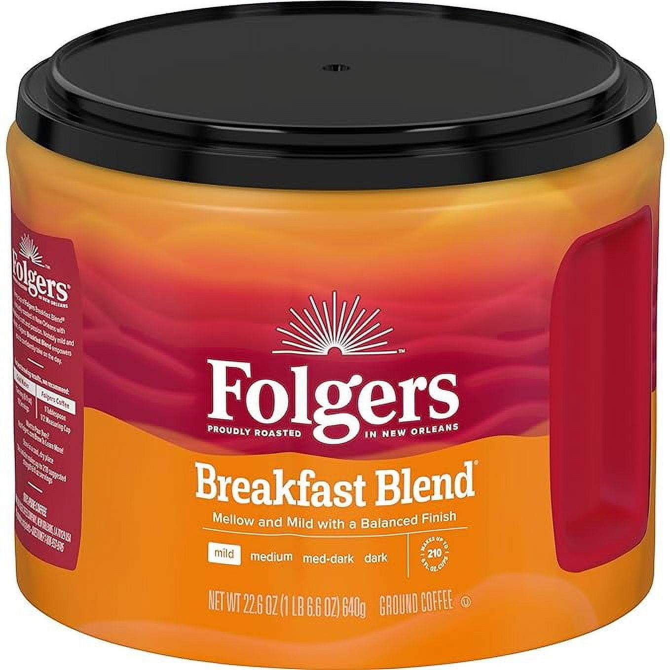 (1 pack) Folgers Breakfast Blend Ground Coffee, Smooth & Mild Coffee, 22.6 Ounce
