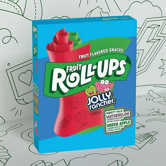 (1 pack) Fruit Roll-Ups Fruit Flavored Snacks, Jolly Rancher, Variety Pack, 10 ct