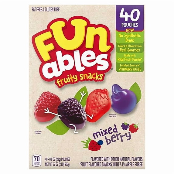 (1 pack) Funables Fruity Snacks, Mixed Berry Flavored Snacks, 32 oz 40 ct