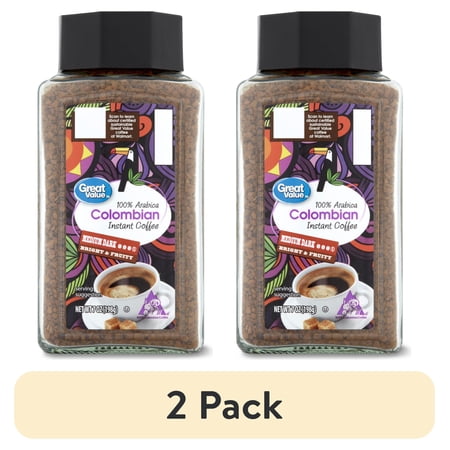 (2 pack) Great Value 100% Arabica Colombian Medium-Dark Roast Instant Coffee, 7 oz