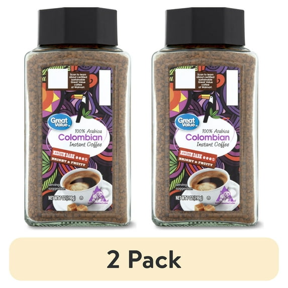 (2 pack) Great Value 100% Arabica Colombian Medium-Dark Roast Instant Coffee, 7 oz