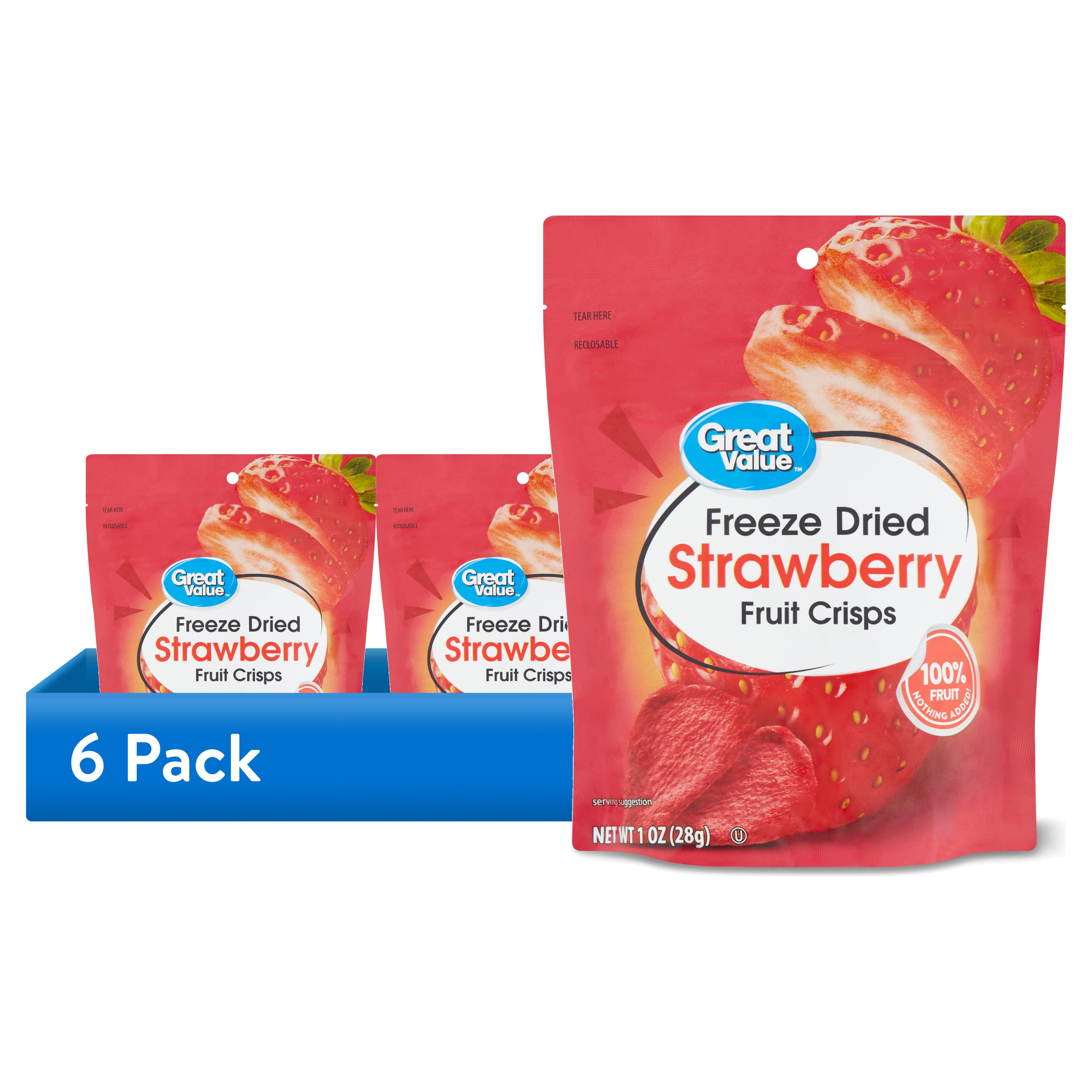 (6 pack) Great Value Freeze Dried Strawberry Fruit Crisps, 1 oz