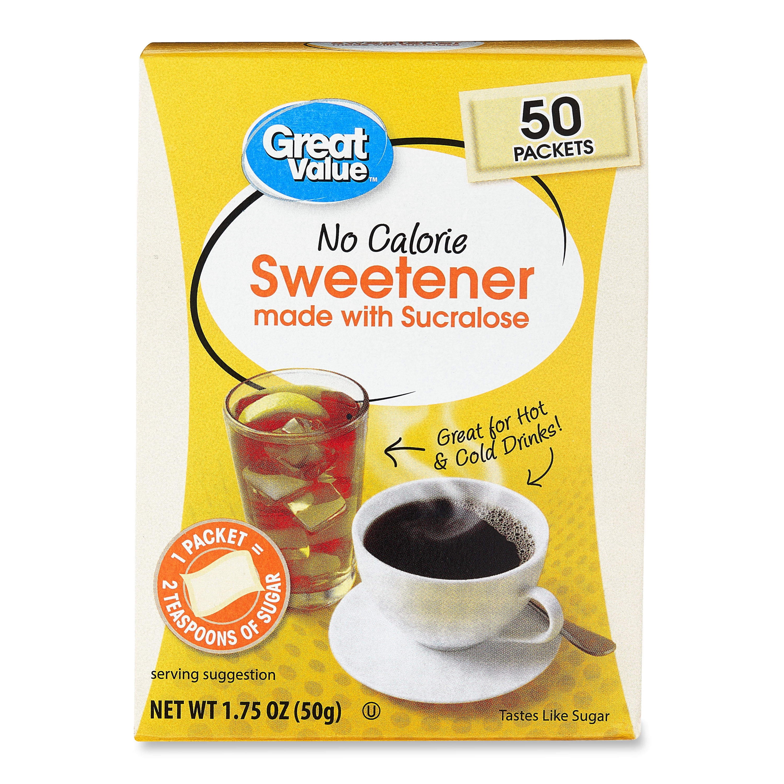 (12 pack) Great Value No Calorie Sweetener, 1.75 oz, 50 Count