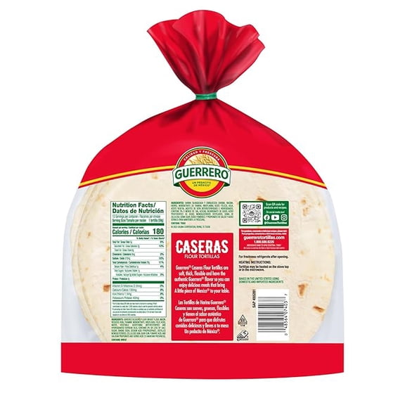 (1 pack) Guerrero Caseras Soft Taco Flour Tortillas, Medium Size, Salsa, 10 Count