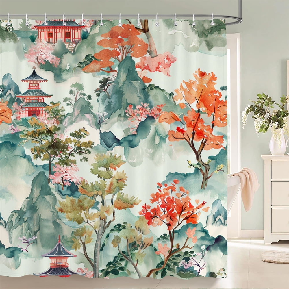 1 pack Japanese style polyester shower curtain waterproof cloth bathroom partition curtain with ...