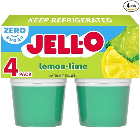 (1 pack) Jell-O Lemon-Lime Artificially Flavored Zero Sugar Ready-to-Eat Gelatin Snack Cups, 4 ct Cups