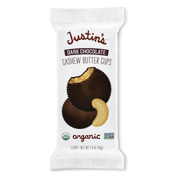 (1 pack) Justins Organic Dark Chocolate Cashew Butter Cups, 1.4 OZ