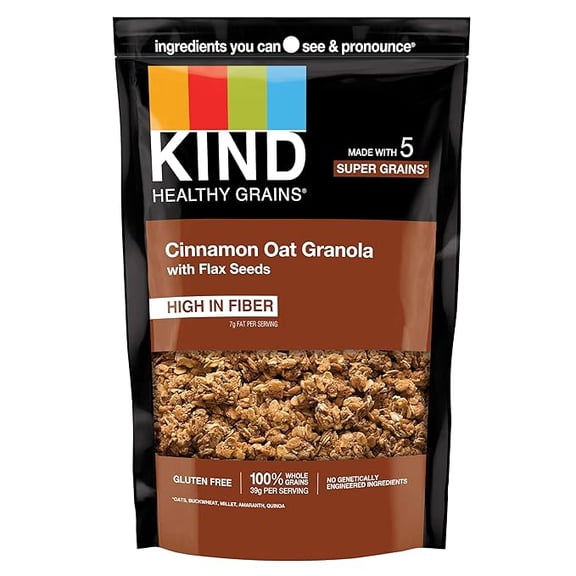 (1 pack) KIND Healthy Grains Granola, Cinnamon Oat Clusters with Flax Seeds, Healthy Snacks, Gluten Free, 100% Whole Grains, 5g Protein, 11oz, 1 Count