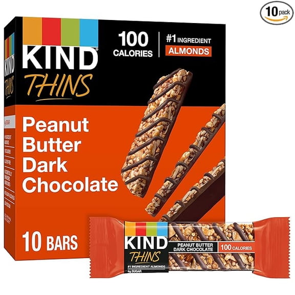 (1 pack) KIND THINS Peanut Butter Dark Chocolate Bars, Gluten Free, 100 Calories, 0.74 oz bars, 10 count
