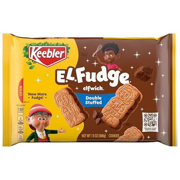 (1 pack) Keebler E.L. Fudge Double Stuffed Elfwich Cookies, Sandwich Cookies Stuffed with Crme Filling, 13 oz