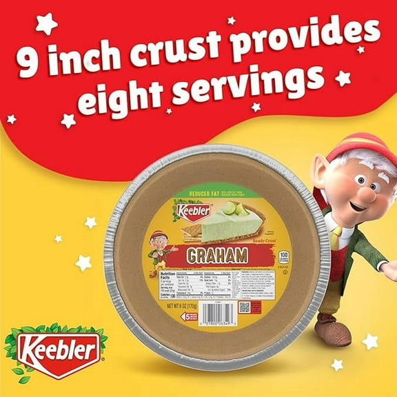 (1 pack) Keebler Ready Crust 9-Inch Reduced Fat Graham Cracker Pie Crust, Premade Crust For Baking And No-Bake, 6 oz