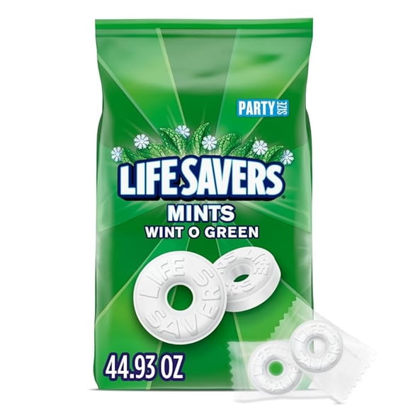 (1 pack) LIFE SAVERS Mints, Bulk Hard Candy Wint-O-Green Breath Mints, 44.93 oz Party Size