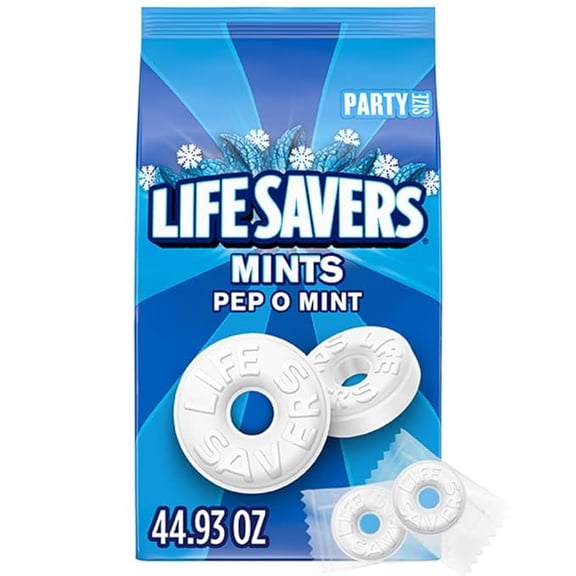 (1 pack) LIFE SAVERS Pep-O-Mint Peppermint Hard Candy Individually Wrapped, Party Size Bulk Hard Candy, 44.93 oz Bag