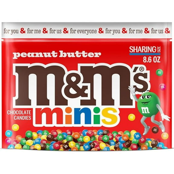 (1 pack) M&M'S MINIS Peanut Butter Milk Chocolate Snacks, Candy Bulk, Sharing Size 8.6 Oz Resealable Bag