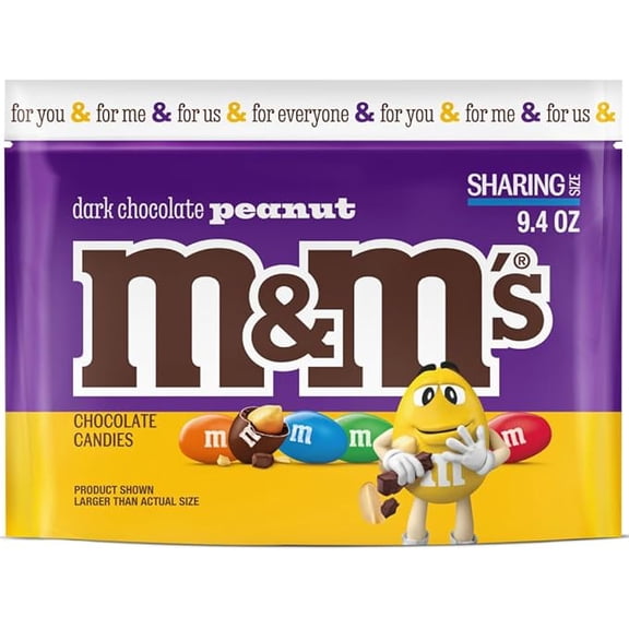 (1 pack) M&M'S Peanut Dark Chocolate Candy, Sharing Size, 9.4 oz Resealable Bag