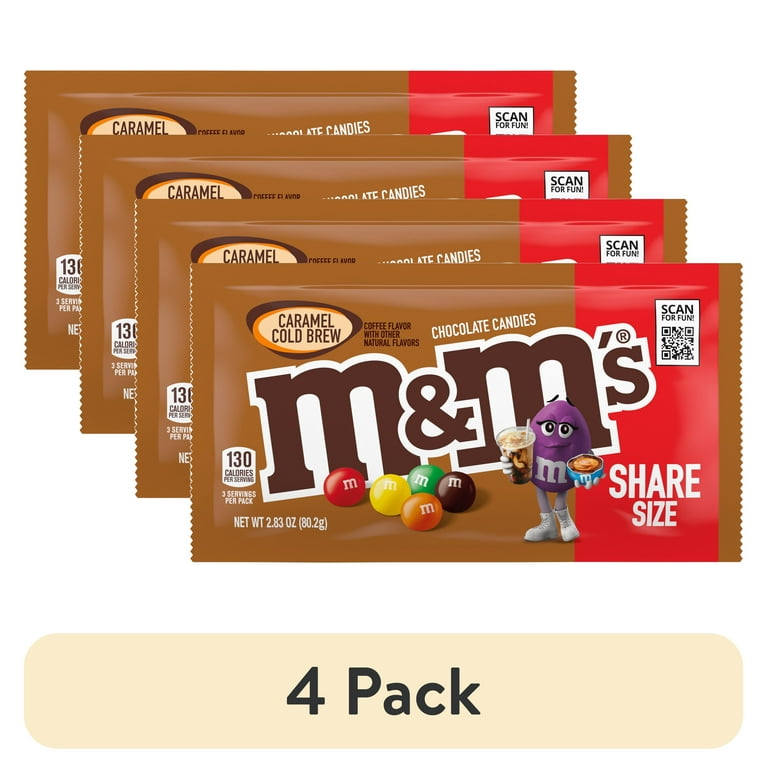 4 pack) M&M's Caramel Cold Brew Milk Chocolate Candy, Share Size