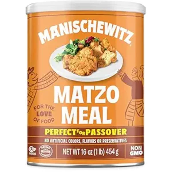 (1 pack) Manischewitz Matzo Meal, 16oz Resealable Canister | Perfect for Coating and Baking | Kosher for Passover and Year Round Use
