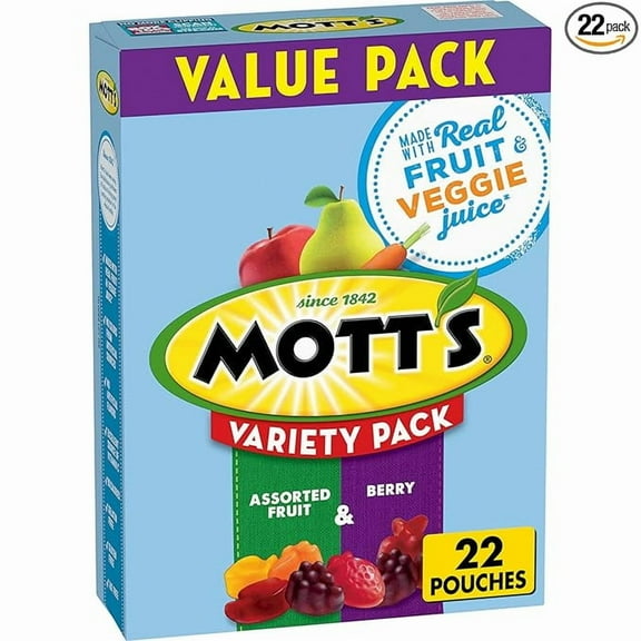 (1 pack) Mott's Fruit Flavored Snacks, Berry and Assorted Fruit, Gluten Free Snack, Value Pack, 22 Ct, 17.6 oz