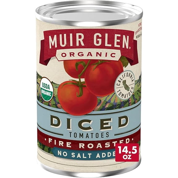 (1 pack) Muir Glen Organic Diced Fire Roasted Canned Tomatoes, No Salt Added, 14.5 oz.