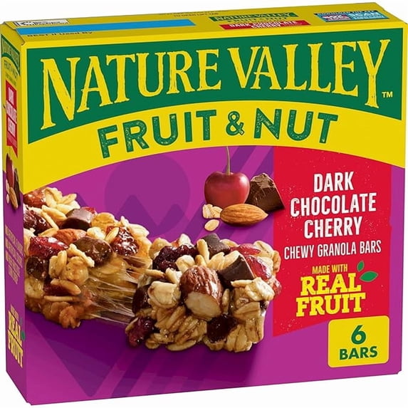 (1 pack) Nature Valley Fruit and Nut Granola Bars, Dark Chocolate Cherry, 6 ct, 7.4 OZ