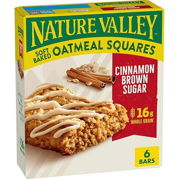 (1 pack) Nature Valley Soft-Baked Oatmeal Squares, Cinnamon Brown Sugar, 6 ct, 7.44 OZ