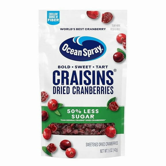 (1 pack) Ocean Spray Craisins, 50% Less Sugar Dried Cranberries, Dried Fruit, 5 Oz Pouch (Pack of 1)