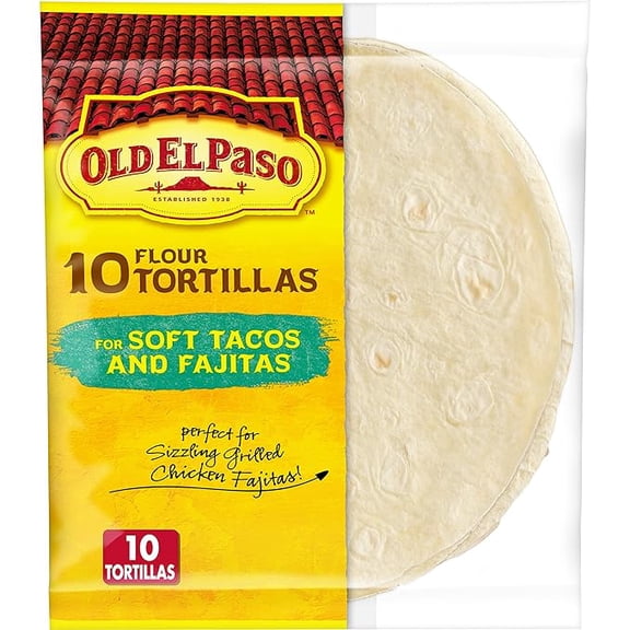(1 pack) Old El Paso Flour Tortillas for Soft Tacos and Fajitas, Meal Prep, 10 Ct, 8.2 oz