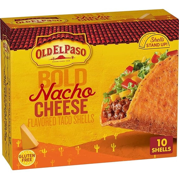 (1 pack) Old El Paso Stand 'N Stuff Bold Nacho Cheese Flavored Taco Shells, 10-count