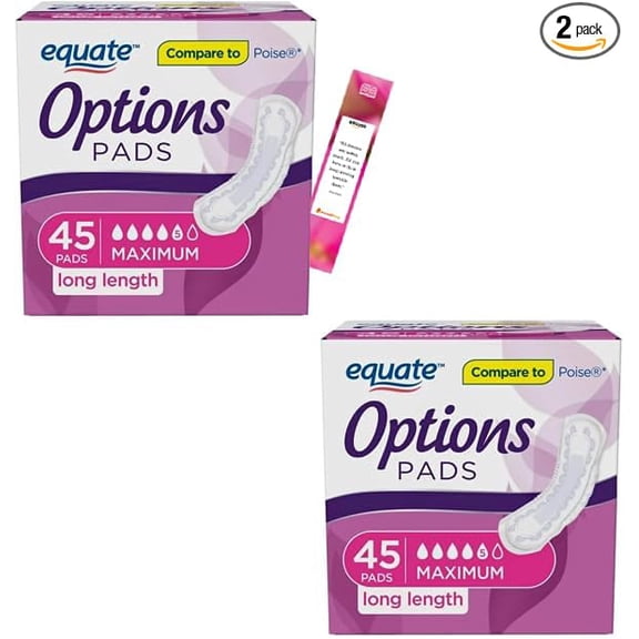 (1 pack) Options Women's Incontinence Pads, Maximum Absorbency, Long Length 90 Count