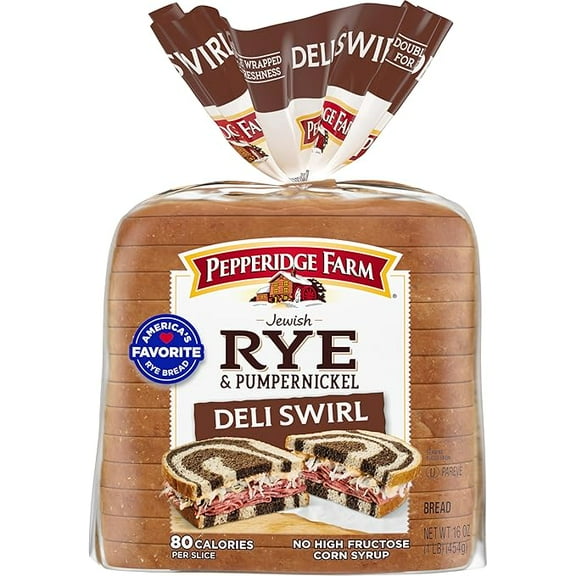 (1 pack) Pepperidge Farm Jewish Rye & Pumpernickel Deli Swirl Bread, 16 Ounce Bag