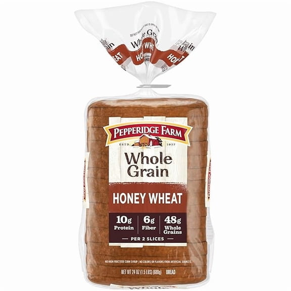 (1 pack) Pepperidge Farm Whole Grain Honey Wheat Bread, 24 Oz Loaf