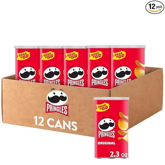 (1 pack) Pringles Potato Crisps Chips, Lunch Snacks, Office and Kids Snacks, Grab N' Go, Original (12 Cans)