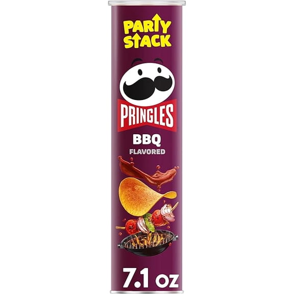 (1 pack) Pringles Potato Crisps Chips, Lunch Snacks, On-The-Go Snacks, Party Stack, BBQ, 7.1oz Can (1 Can)